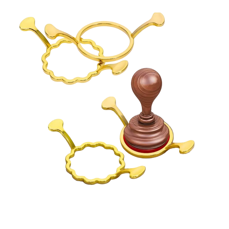 Decorative object with gold accents and a wooden center on a white background